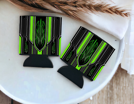 Can Cooler-Green Pinstripe set of 2