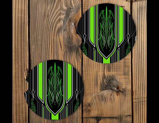 Car Coasters-Green Pinstripe set of 2