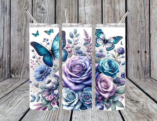 Purple and Teal Rose Tumbler