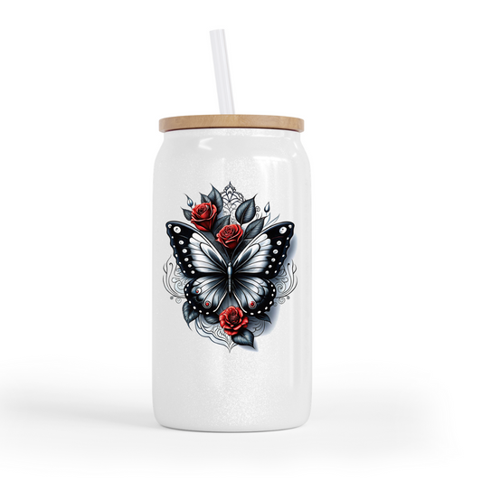Red Rose Glass Can Cup