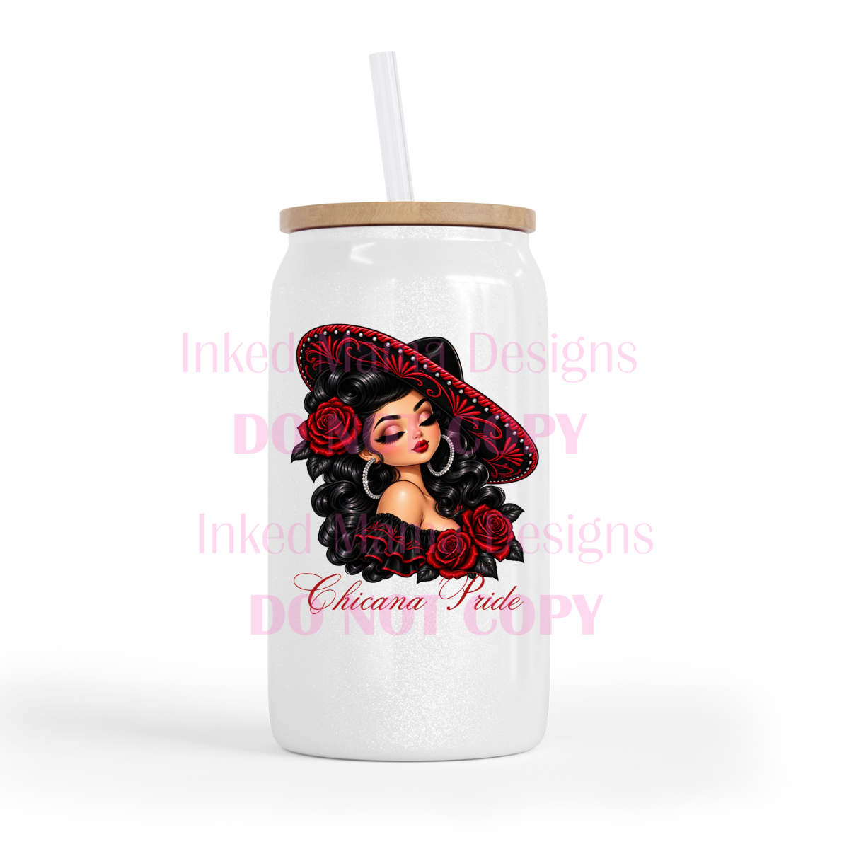 Sombrero Girl White Glass Can