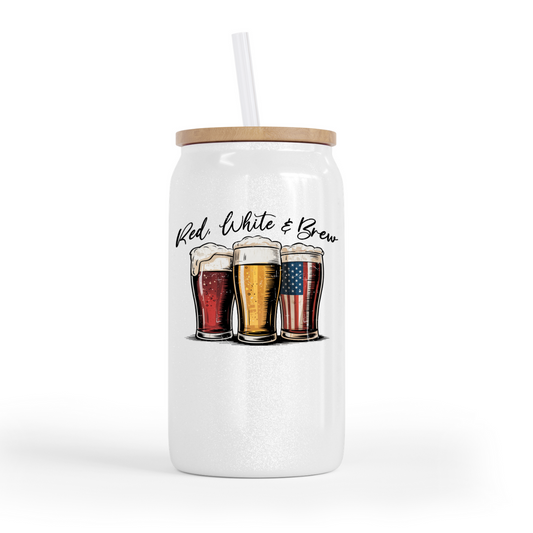 Red White and Brew Glass Can