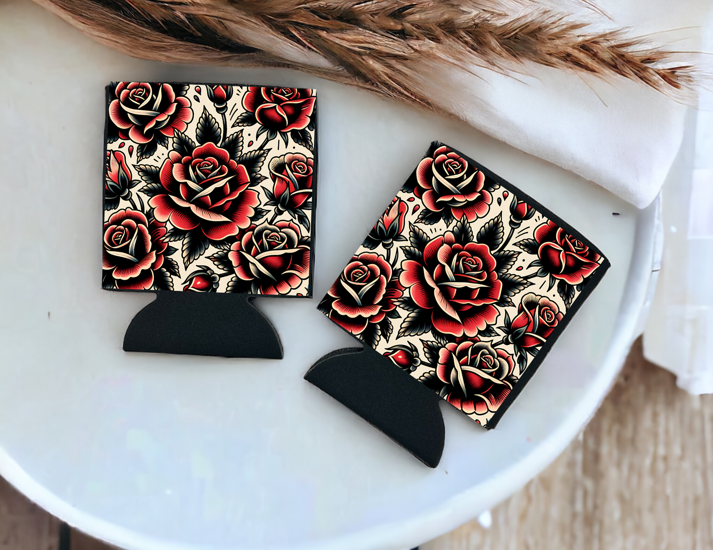 Can Cooler-Rose Tattoo set of 2