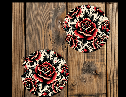 Car Coasters-Rose Tattoo set of 2