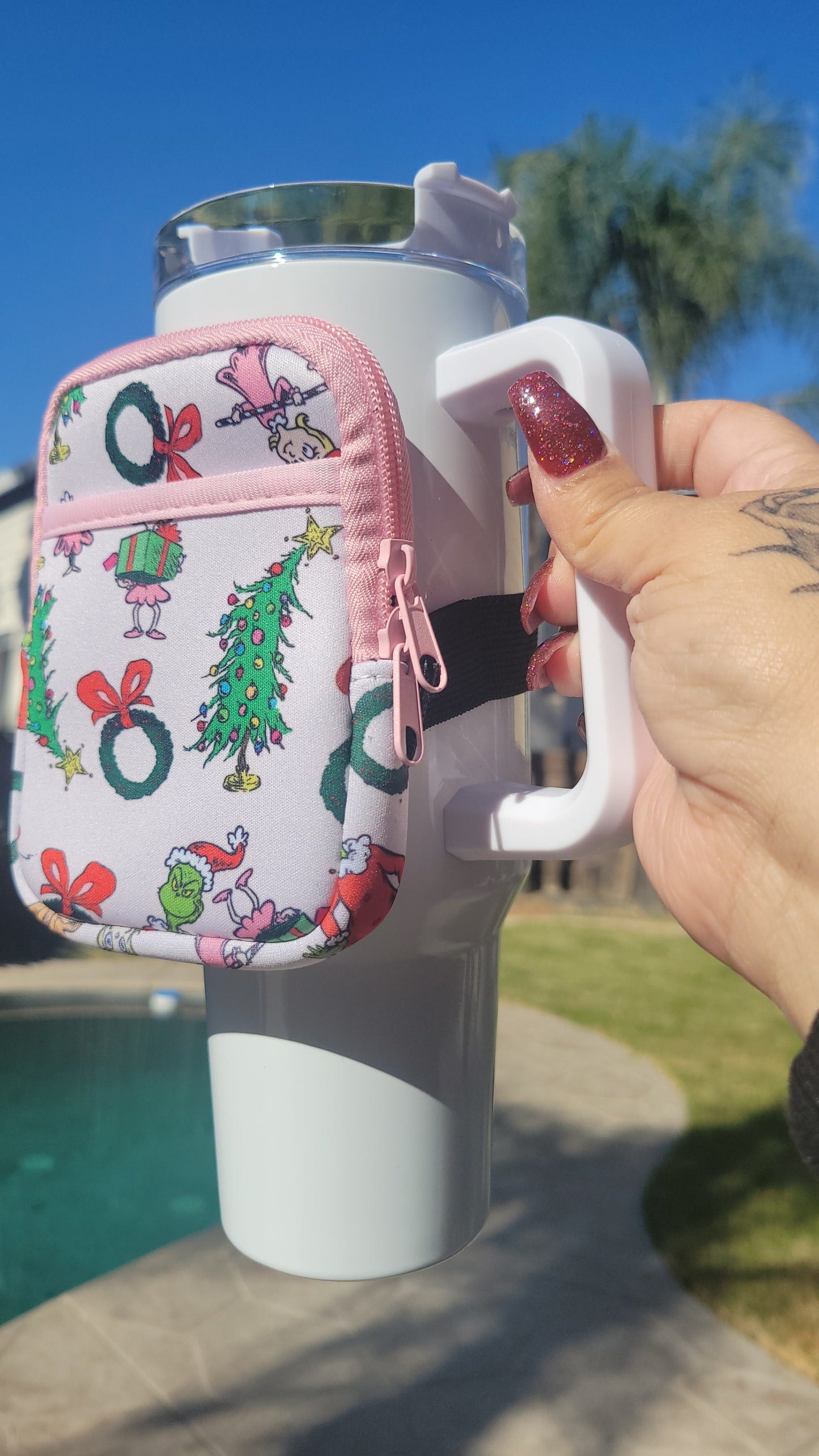 Pink Grinchy Tumbler Bag