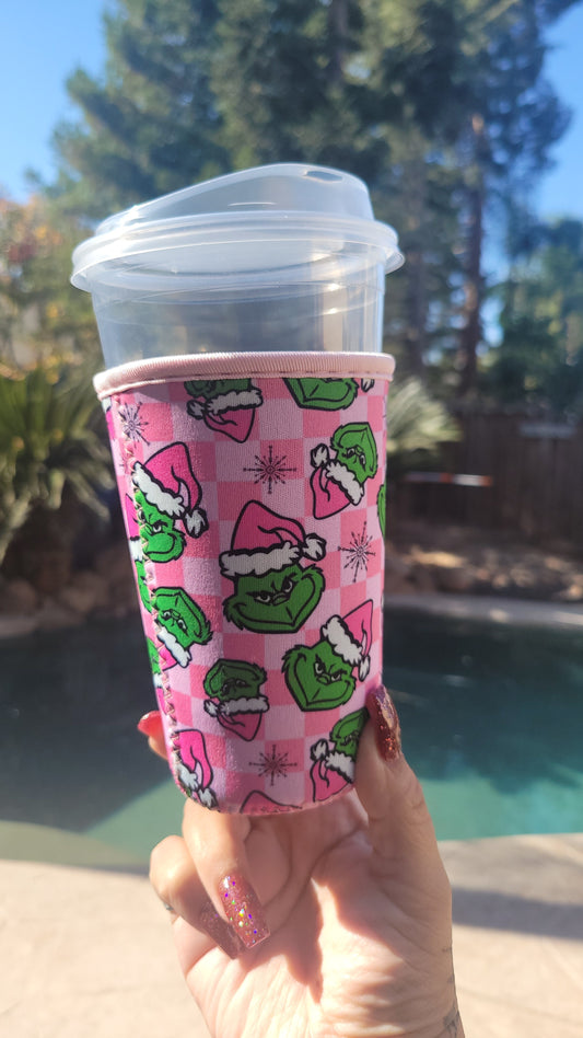 Pink Grinchy Cup Cozie (medium/large)