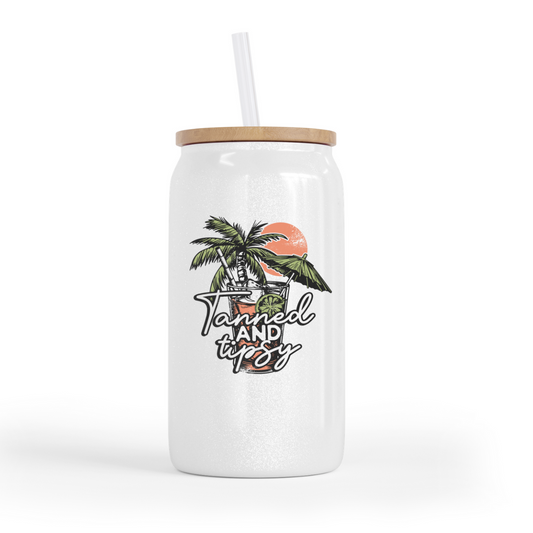 Tanned and Tipsy Glass Can