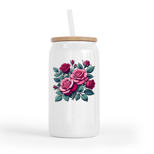 Roses Vday Glass Can Cup