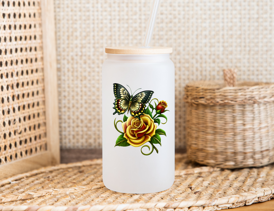 Yellow Rose Glass Cup